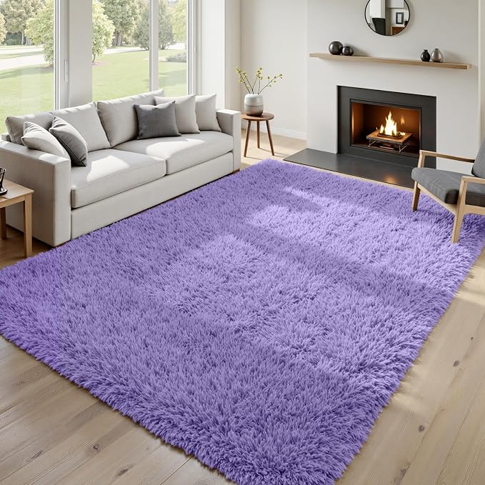 6x9 Area Rugs for Living Room Rug: Soft Fluffy Shag Purple Rugs for Bedroom - Image 2