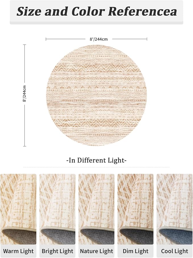 Miukiki Round Rugs 8ft Washable Moroccan Circle Rug - Image 2