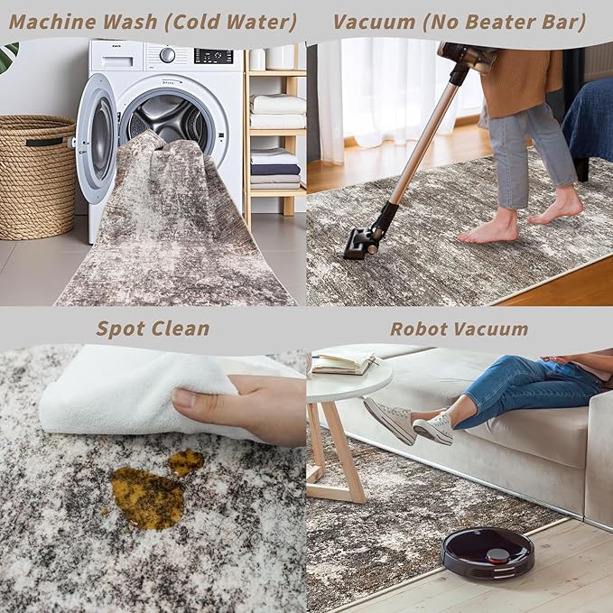 5x8 Washable Living Room Area Rug Modern Neutral Abstract Rug - Image 6