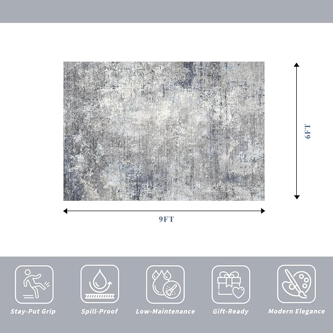 6x9 Washable Living Room Rug – Modern Neutral Abstract Large Indoor Area Rug - Image 2
