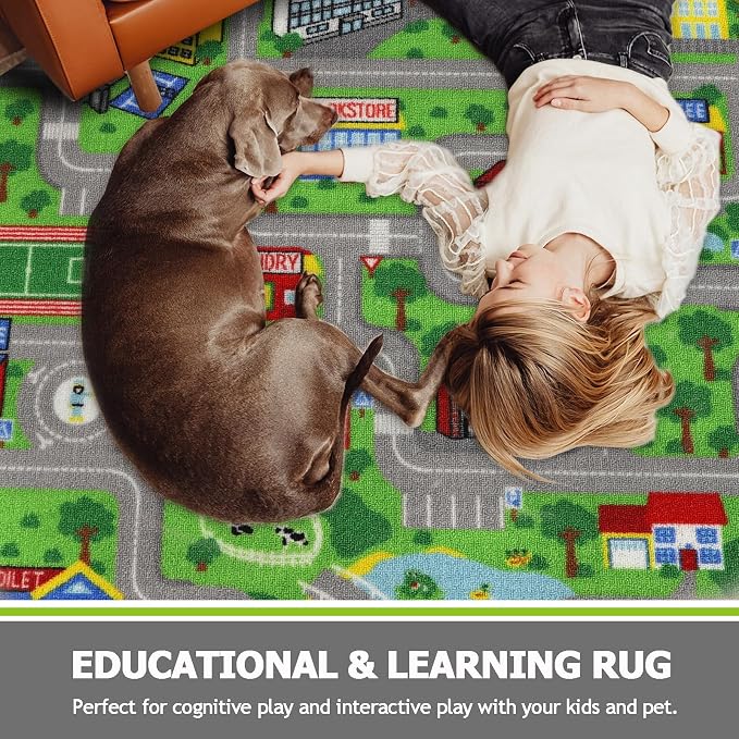 Capslpad Green Car Road Kid Rug Carpet Playmat - Image 6
