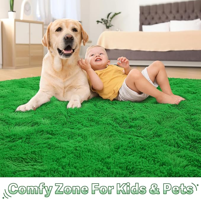 BENRON Green Fluffy Rugs for Living Room Bedroom 4x6, Soft Plush Fuzzy Shaggy - Image 3