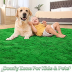 BENRON Green Fluffy Rugs for Living Room Bedroom 4x6, Soft Plush Fuzzy Shaggy - Image 3