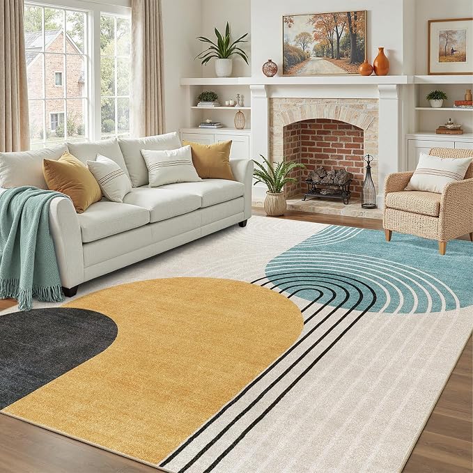 DCX Abstract Machine Washable 10x12 Rug, Mid Century Modern Rug by DCXWashableRug