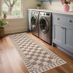 GarveeHome 2×6 Kitchen Runner Rug Non Slip Brown Checkered Rug, Washable Runner - Image 2