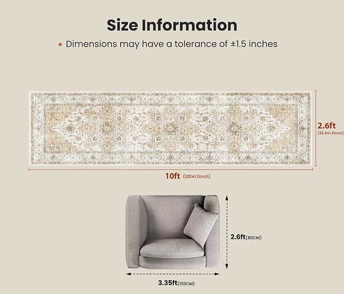 AMADA HOMEFURNISHING 2'6"x10' Washable Area Rug, Low-Profile Entryway Rug - Image 2