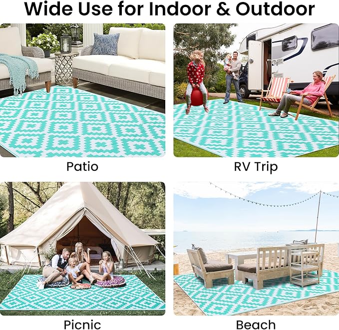 Smiry Waterproof Outdoor Rug 6x9 ft, Reversible Plastic Straw Patio Camping Rugs - Image 8