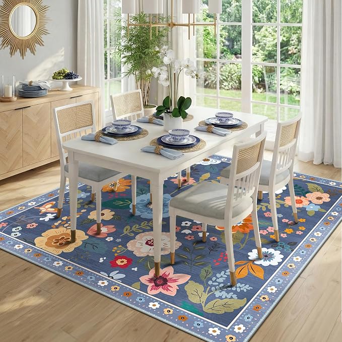 RELEANY Floral Square 6ft Area Rugs Washable Print Boho Cute Carpet Non Slip - Image 2