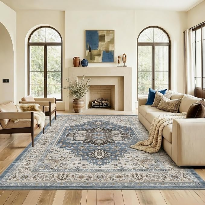 10x12 Area Rug for Living Room-Vintage Farmhouse Boho Floral Washable Stain by Unknown