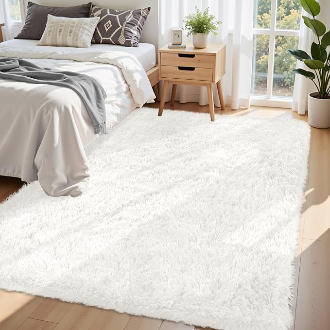 6x9 Area Rug for Living Room:Ultra Soft Fluffy Shag White Rugs, Large Fuzzy - Image 2