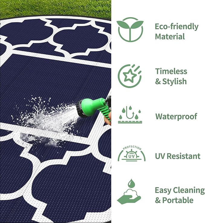 GENIMO 10 ' Round Outdoor Rug for Patio, Waterproof Indoor Outdoor Plastic - Image 6