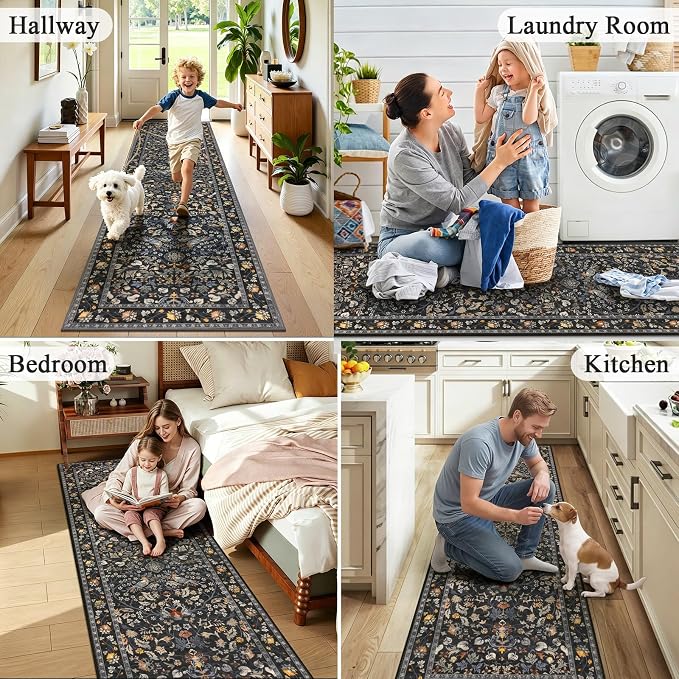 HEBE Washable Hallway Runner Rug 2'x 8' Non Slip Kitchen Rugs Runner, Low Pile - Image 6