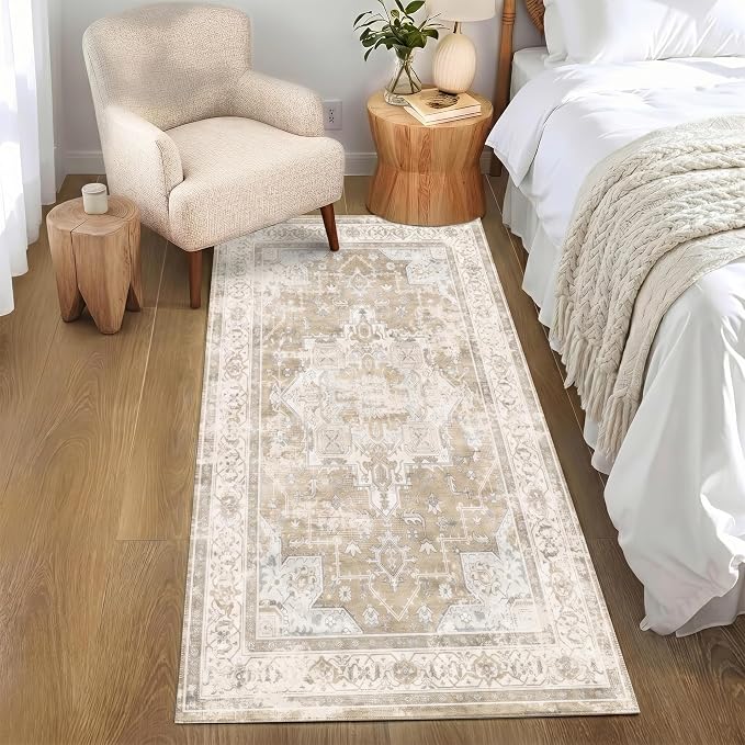 2x6 Runner Rug for Entryway Hallway-Vintage Farmhouse Boho Floral Neutral - Image 3