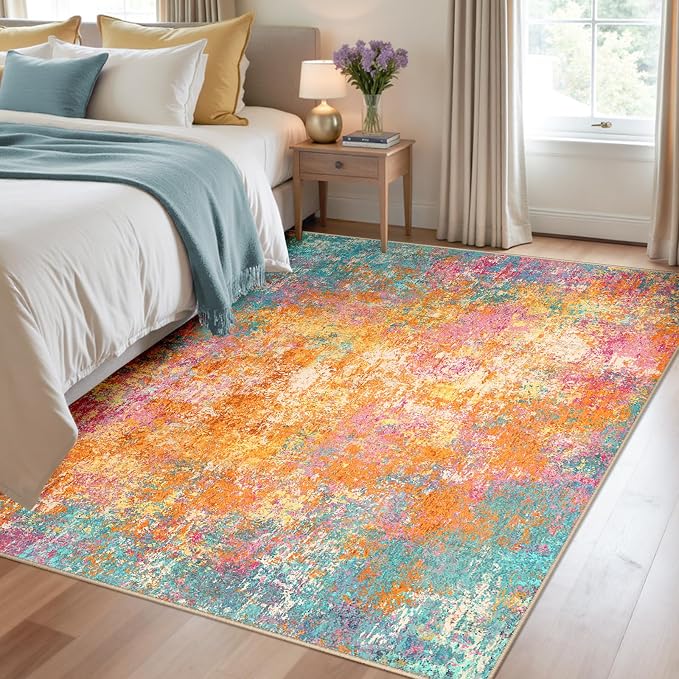 RELEANY Washable Area Rugs 4'x6' Non-Slip Modern Abstract Soft - Image 2