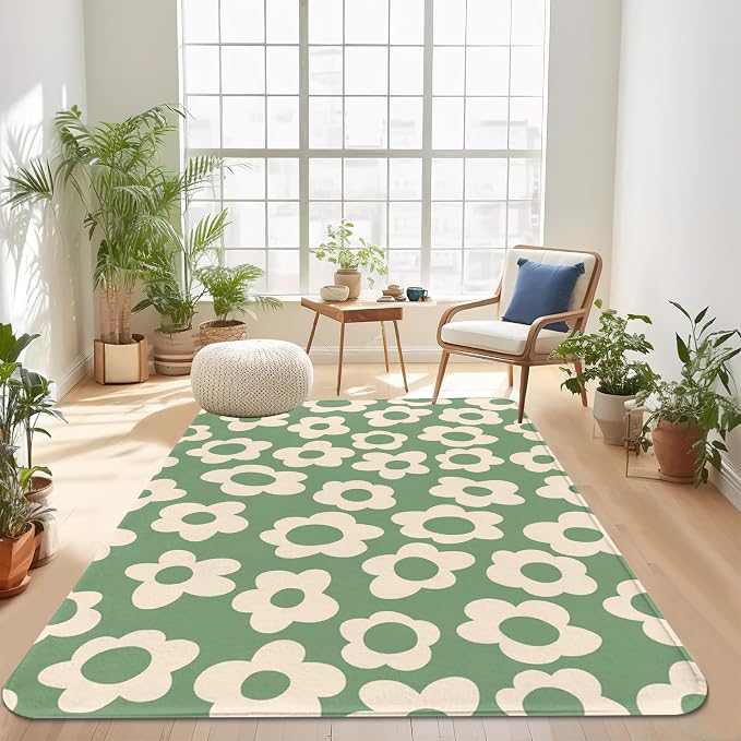 Vintage Groovy Flower Area Rug for Living Room, Washable Area Rugs 5x7 Non-Slip - Image 7