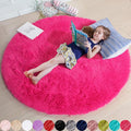Hot Pink Round Rug 4Ft for Girls Bedroom, Fluffy Circle Area Rugs for Kids Room by Amdrebio