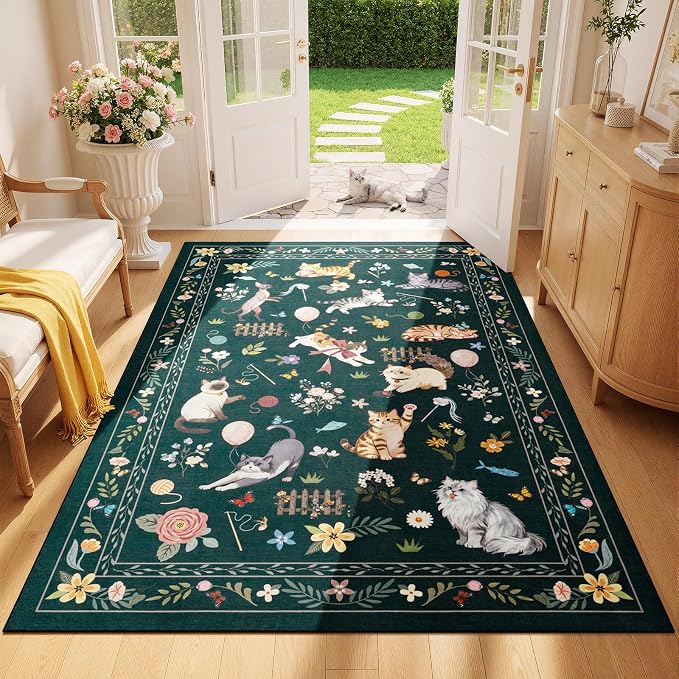 Unirea 3x5 Black Cat Area Rug for Entryway Kitchen, Medium Washable Kids Rug - Image 3