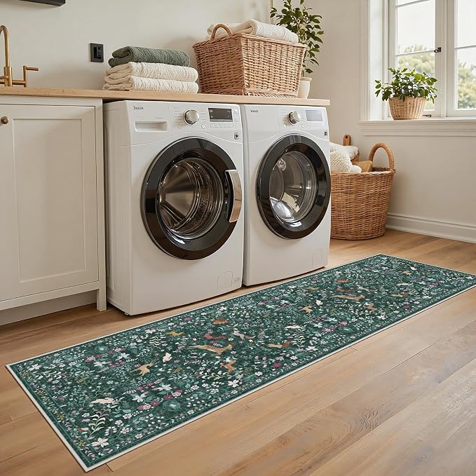 Runner Rug Washable Runners Kitchen Rugs Non Slip Neutral Floral Carpet Low Pile - Image 8