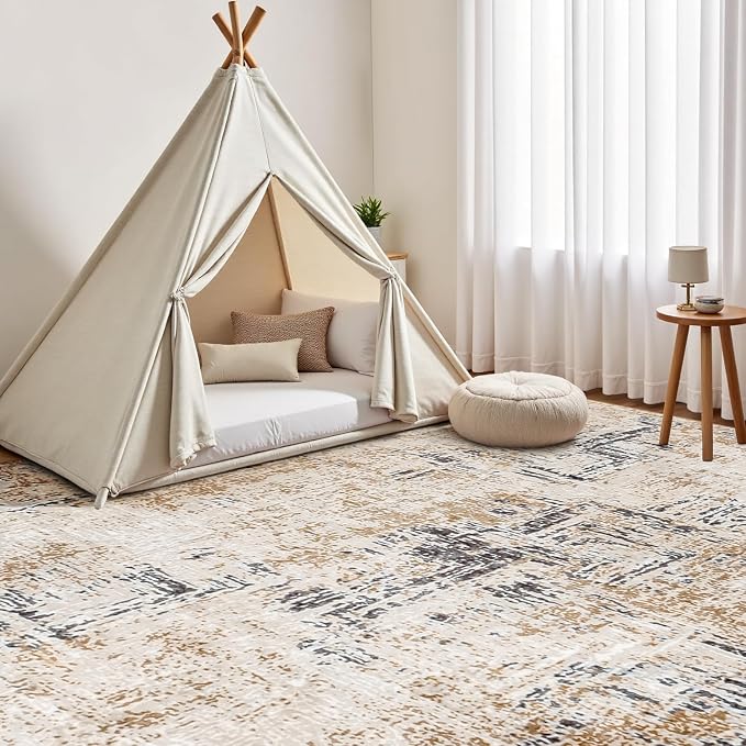 Rugflix 8x10 Washable Area Rugs, Neutral Boho Carpet Living Room Rug Non Slip - Image 8
