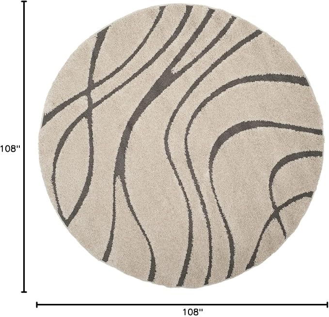 SAFAVIEH Florida Shag Collection 9' Round Cream/Grey SG471 Abstract Wave - Image 2
