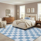 GarveeHome Checkered Light Blue and White 4x6 Washable Rug Geometric Diamond - Image 3