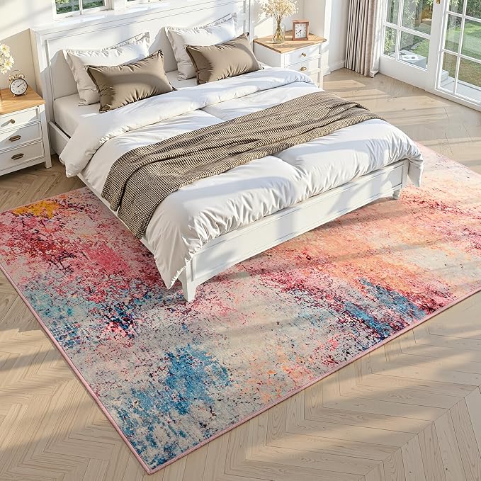 Toneed Abstract Area Rug Modern Washable Rug Soft Non Slip Rug Low Pile - Image 2