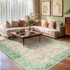 Rugxara Green Floral Rug for Living Room Bedroom, 5x7 Washable Rug, Vintage - Image 3