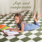Super Soft Rug for Bedroom, 8x10 Ft Green and White Area Rug Classic Checkered - Image 5