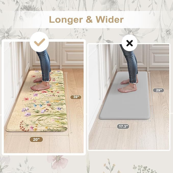 KIMODE Kitchen Mats for Floor Anti Fatigue, Boho Flower Kitchen Rug, Cushioned - Image 2