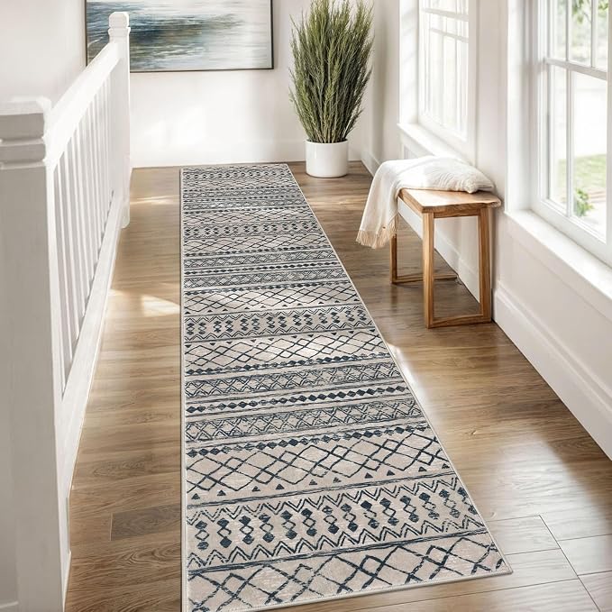 KUTA Boho Runners for Hallways 2x8 Light Brown Black Moroccan Washable Runner - Image 4