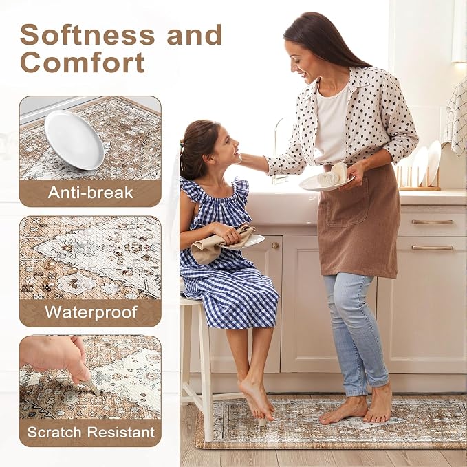 Collive Boho Kitchen Mats for Floor 2 Piece, Cushioned Anti Fatigue Mat Comfort - Image 4