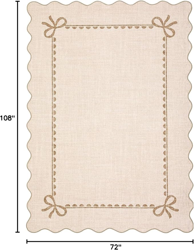 GarveeHome Scalloped Bow Rug for Living Room, Solid Beige Rug for Dorm - Image 2