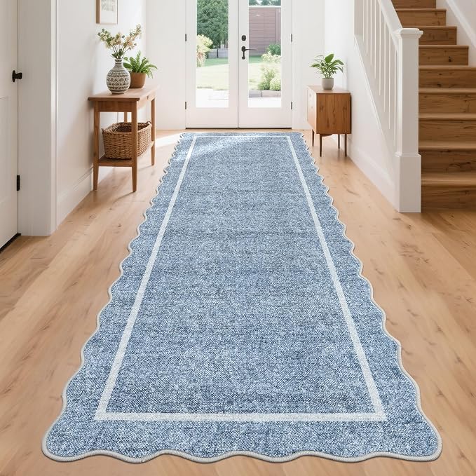 GarveeHome Scalloped Washable Runner Rug 2x10 Non Slip Kitchen Rugs Modern Blue by GarveeHome