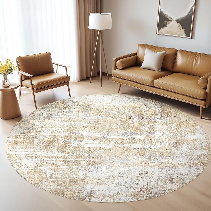 Round Rug Living Room Rugs: 4x4 Washable Circle Abstract Modern Soft Stain - Image 5