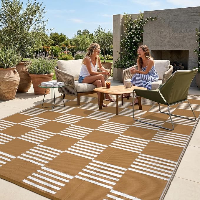 Garvee Waterproof Outdoor Rug 9x18, Checkered Foldable Plastic Straw Patio by Garvee