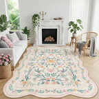 7x9 Pink Rug for Living Room, Scalloped Floral Rug for Girls Dorm, Washable by Dadasgk