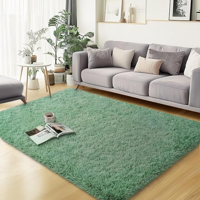 qulint 3x5 Area Rug for Bedroom, Fluffy Sage Green Rug for Living Room Cozy by QULINT