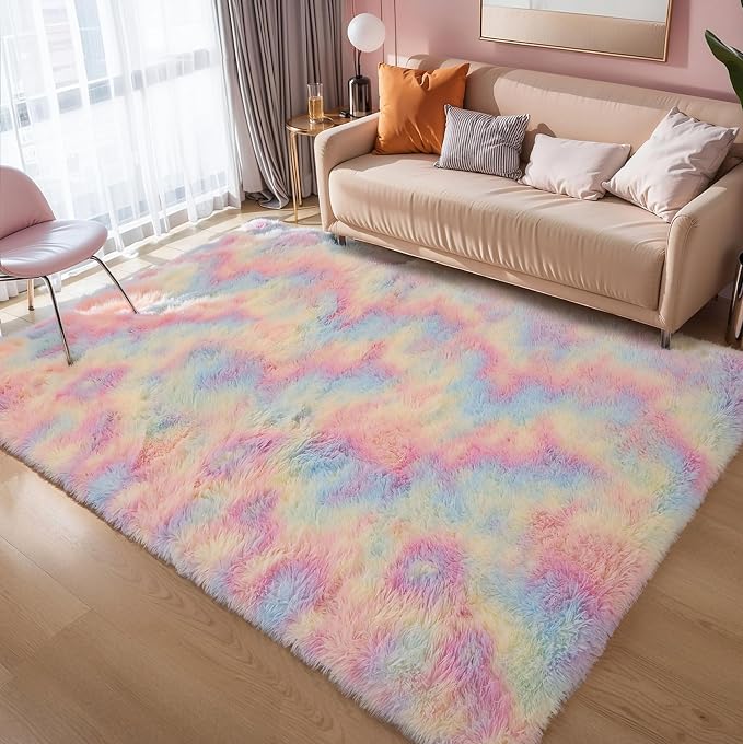 6x9 Rainbow Shaggy Kids Unicorn Rug - Image 8