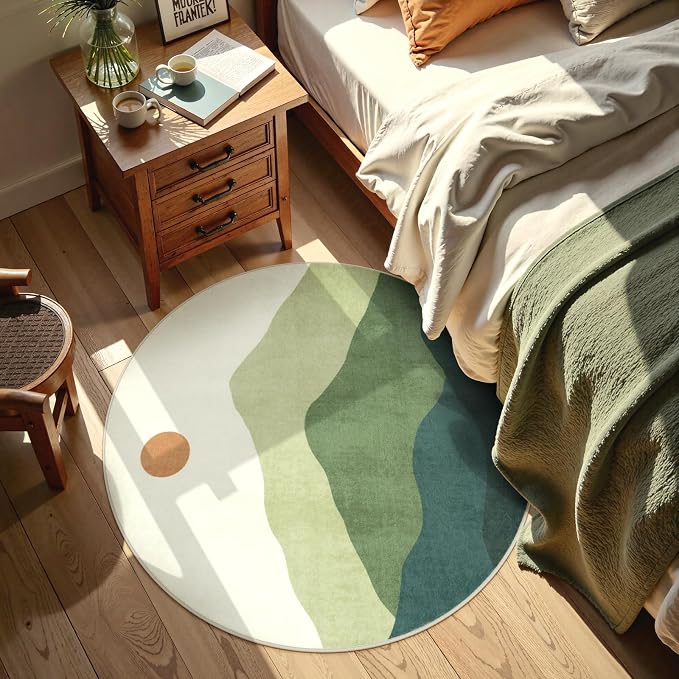 Circle Rug 3ft, Small Round Rugs Non Slip Washable, Abstract Mountain Round - Image 2