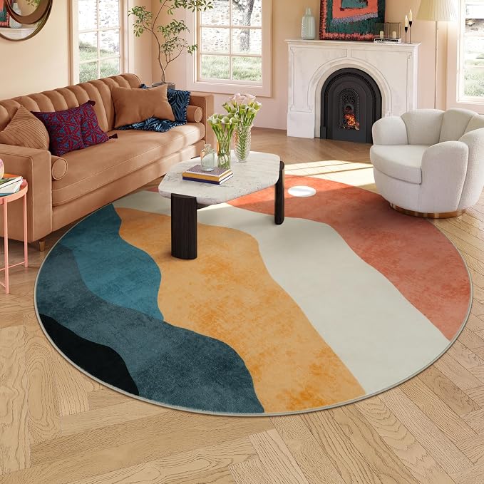 Mountain Round Rugs 8ft, Abstract Circle Rug by Sungea