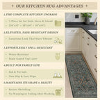 Black Green Kitchen Rug Set of 3, Washable Non-Slip Mats - Image 7