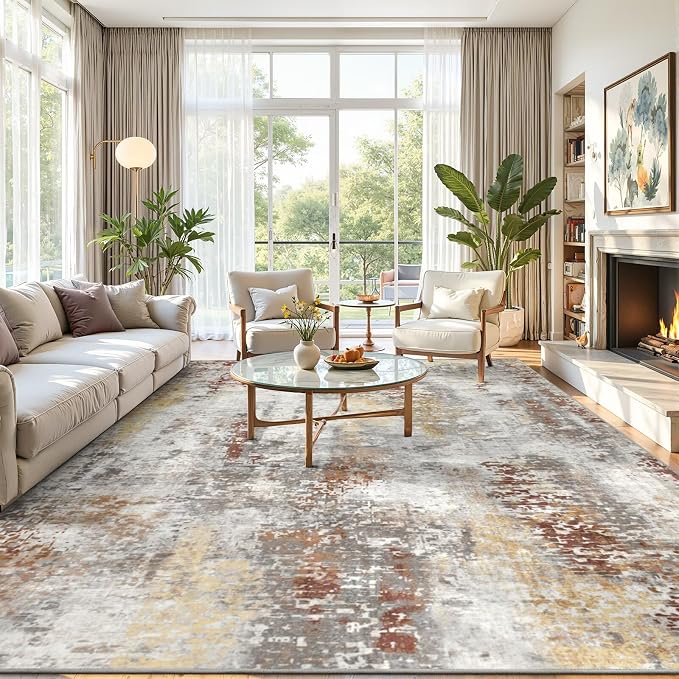 Toneed Abstract Area Rug Modern Washable Rug Soft Non Slip Rug Low Pile - Image 4