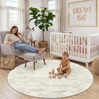 Latte&Fog Vintage 6ft Round Area Rug, Washable Low Pile Non Slip Ivory Neutral - Image 3
