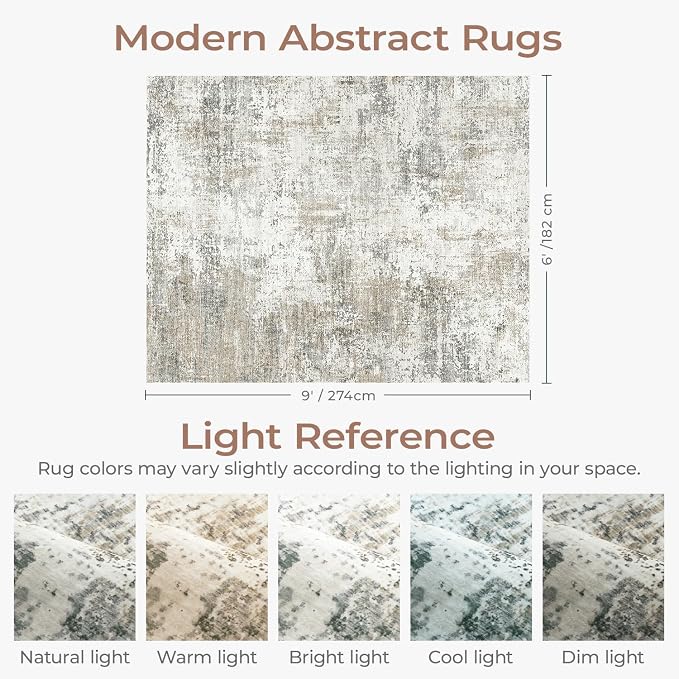 Neutral Area Rug 6x9 Washable Rugs - Image 2