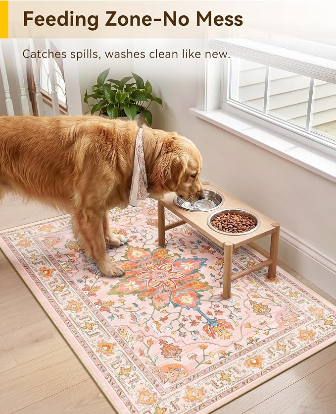 RELEANY Area Rugs Small 2'x3' Washable Non-Slip, Floral Vintage Distress - Image 3