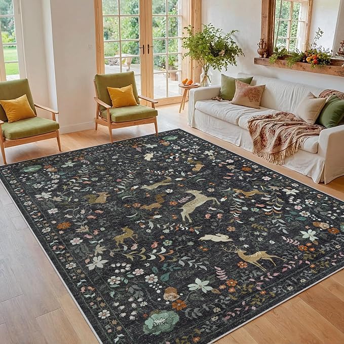5x7 Area Rugs Washable Rug: Boho Living Room Rug Soft Non-Slip Low Pile Carpet - Image 8