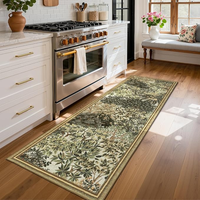 GarveeHome Forest Runner Rug, Botanical Low Pile Non Slip Stain Resistance by GarveeHome
