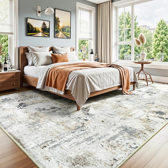 Area Rugs 9x12 Living Room, Large Soft Washable Abstract Neutral Bedroom Rug - Image 7