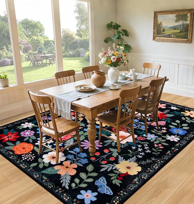 10x14 Area Rugs for Living Room: Floral Washable Rug Vintage Large Soft Boho - Image 4