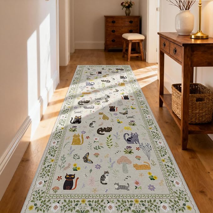 3x7 Washable Rug Runner, Non Slip Low Pile Hallway Cat Runner Rug, Stain - Image 6